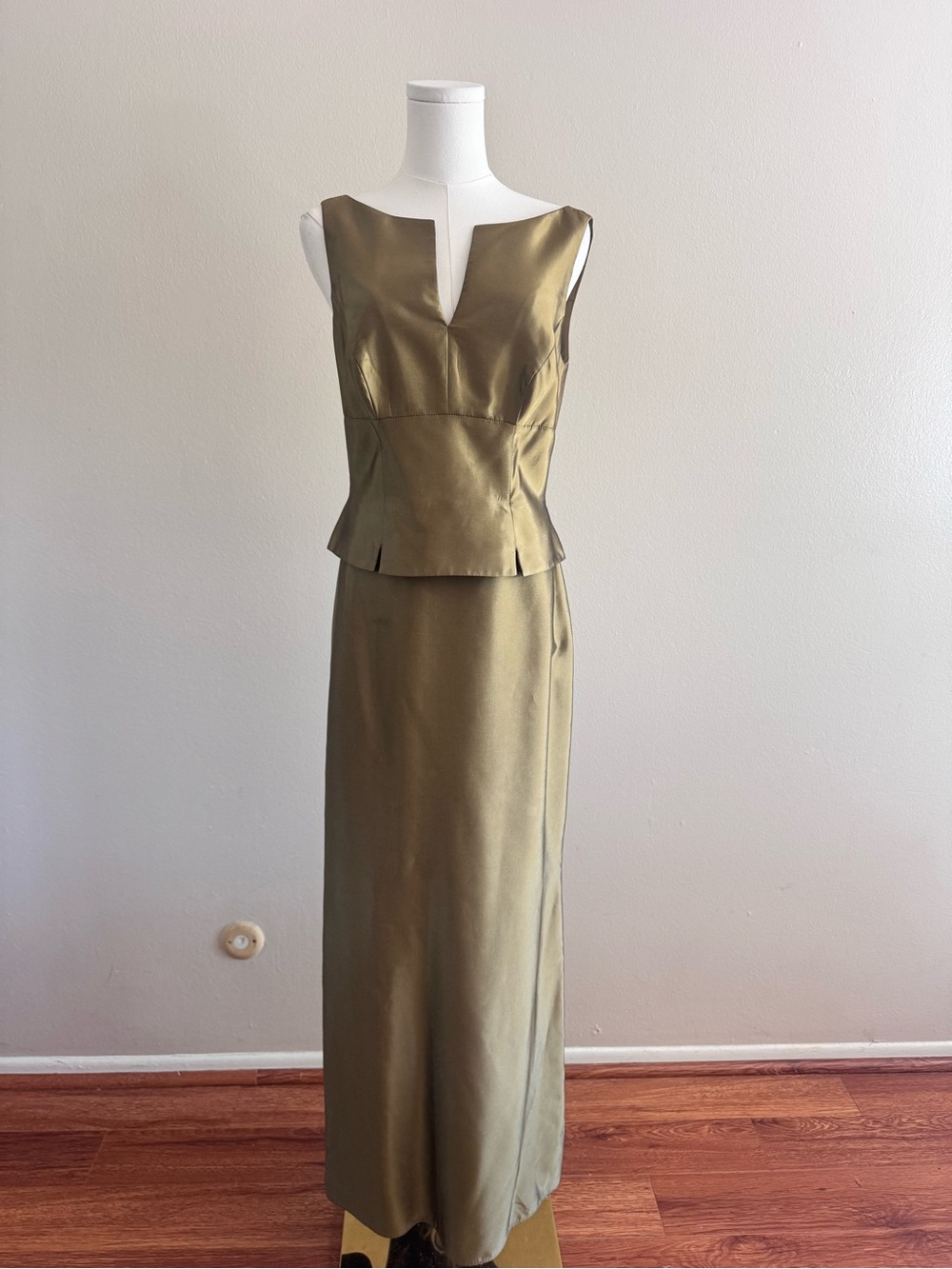 JS Collections Olive Green Satin Dress